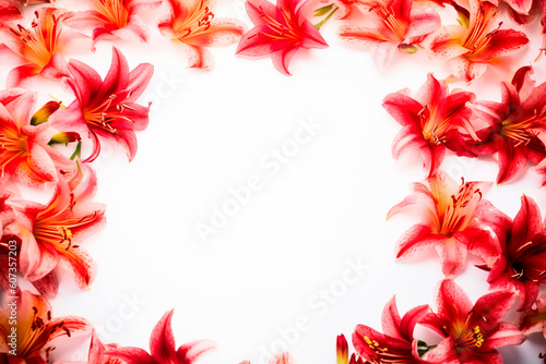 Red flower frame layout with text space, copy space. Wedding concept, Birthday concept, Congratulations concept. Women's Day, Mother's Day, Valentine's Day. Generative AI.