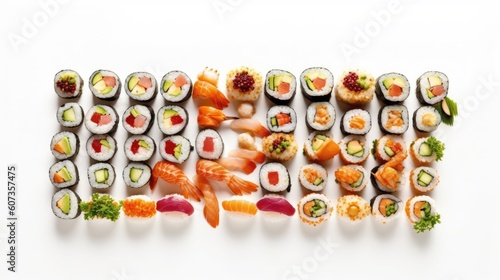 sushi with white background top view Created With Generative AI Technology