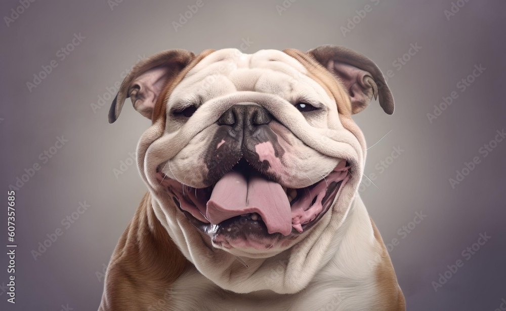 Charming English bulldog dog against a bright pastel background. Generative AI.