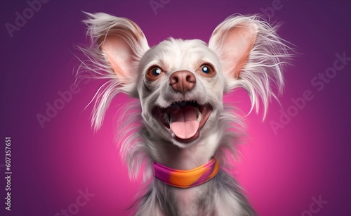 Charming chinese crested dog against a bright pastel background. Generative AI.
