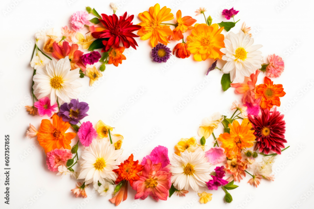 Vivid summer flower frame layout with text space, copy space. Wedding concept, Birthday concept, Congratulations concept. Women's Day, Mother's Day, Valentine's Day. Generative AI. Vivid summer flower frame layout with text space, copy space. Wedding concept, Birthday concept, Congratulations concept. Women's Day, Mother's Day, Valentine's Day. Generative AI.