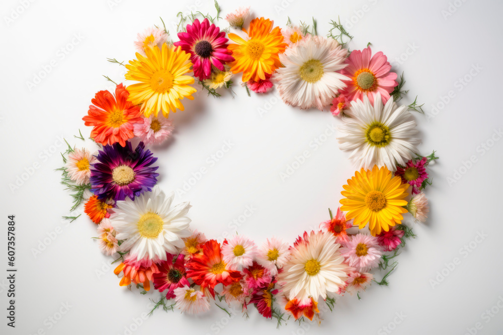 Vivid summer flower frame layout with text space, copy space. Wedding concept, Birthday concept, Congratulations concept. Women's Day, Mother's Day, Valentine's Day. Generative AI. Vivid summer flower frame layout with text space, copy space. Wedding concept, Birthday concept, Congratulations concept. Women's Day, Mother's Day, Valentine's Day. Generative AI.