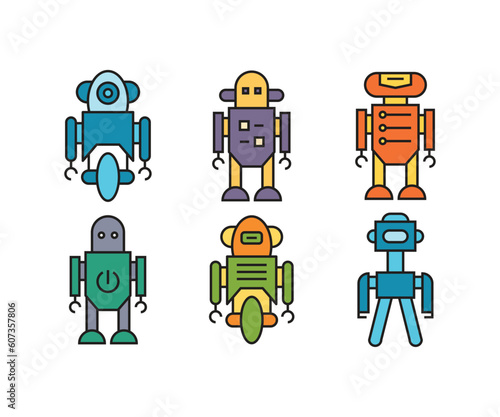 robot character icons set vector illustration