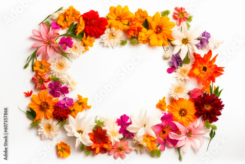 Vivid summer flower frame layout with text space  copy space. Wedding concept  Birthday concept  Congratulations concept. Women s Day  Mother s Day  Valentine s Day. Generative AI.