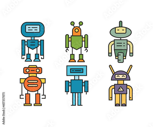 vector humanoid robot character icons set