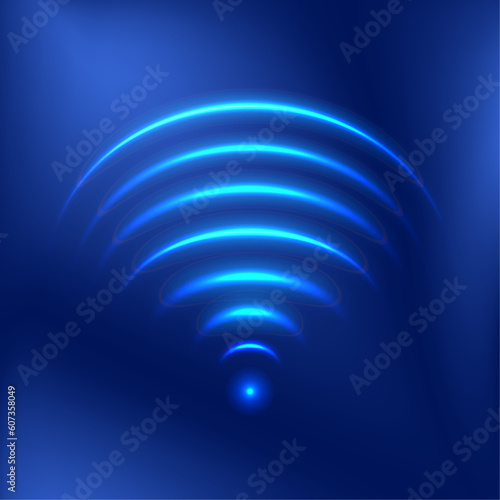 Wi-Fi light effect, Blue glowing signal sensor waves internet wireless connection. Wireless technology digital radar or sonar with glowing light effect. Vector
