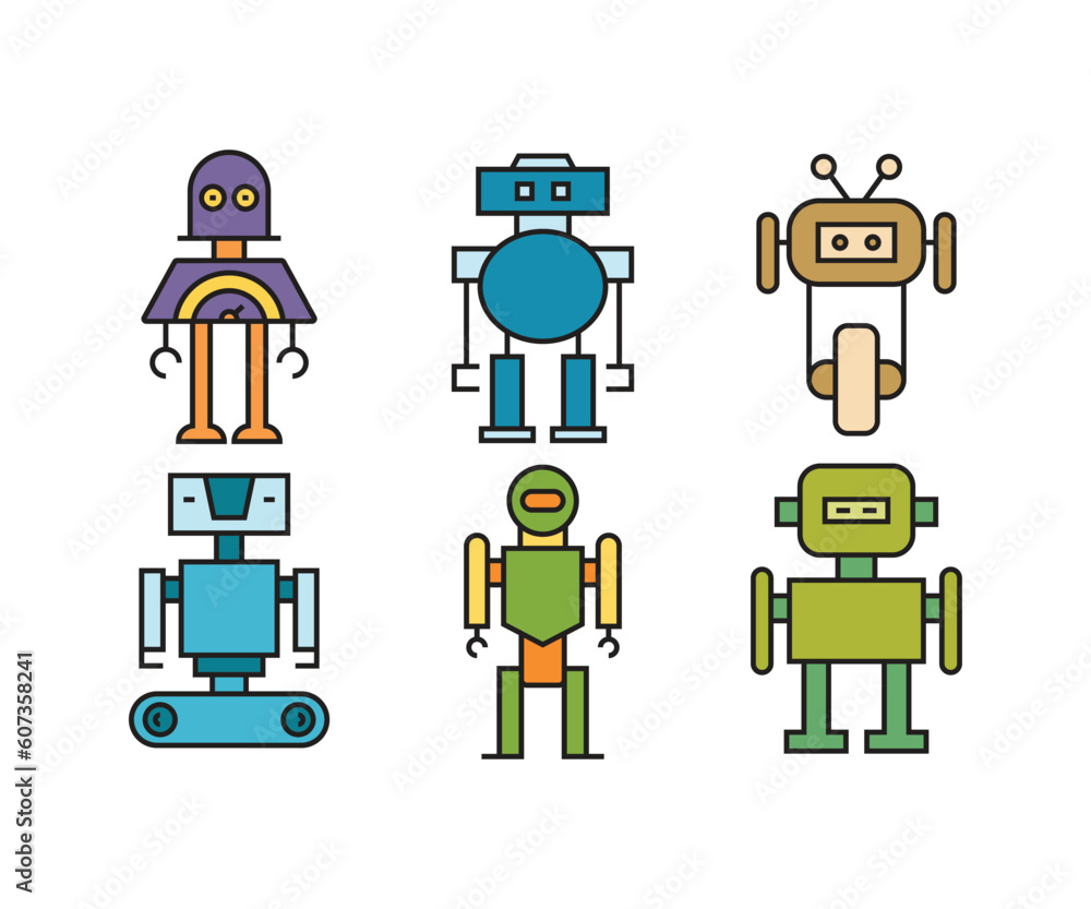 cute robot character icons vector illustration cute robot character icons vector illustration