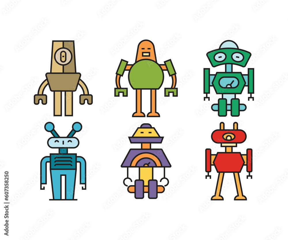 cute robot character icons vector illustration cute robot character icons vector illustration