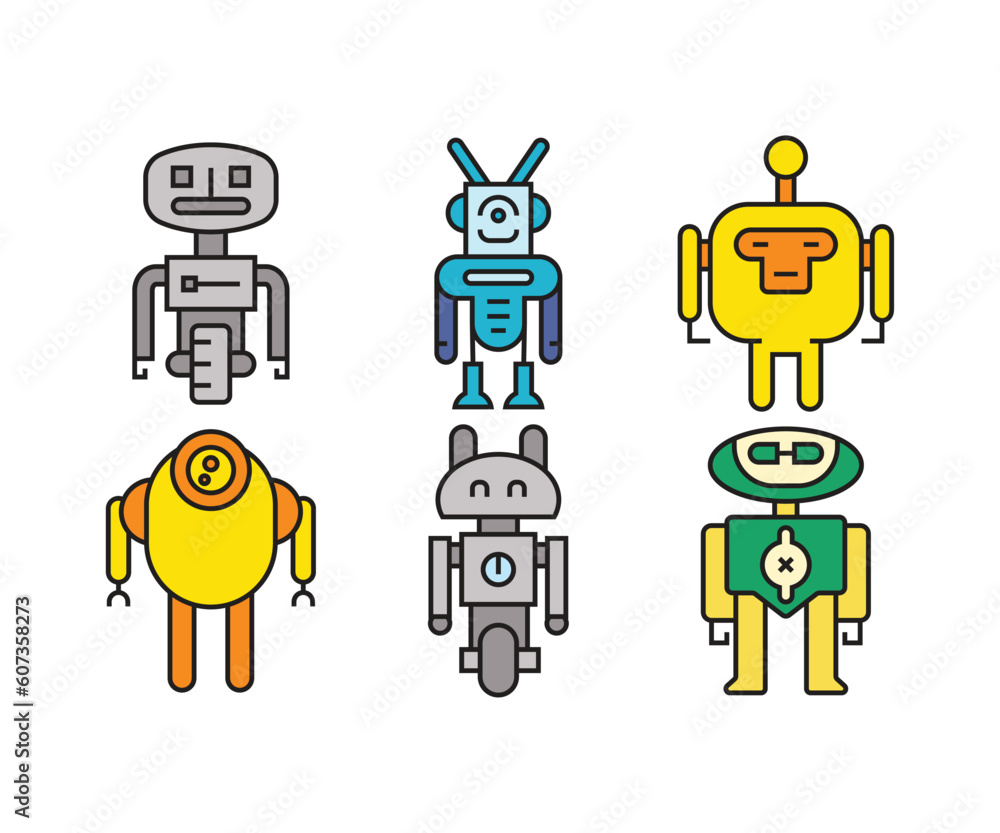 cute robot character icons vector illustration cute robot character icons vector illustration