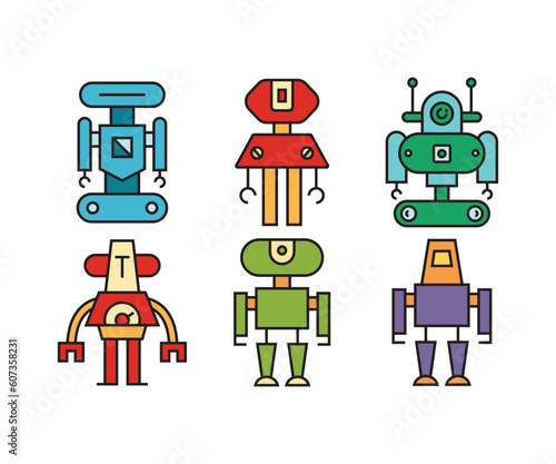 vector humanoid robot character icons set