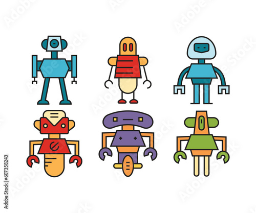 cute robot character icons vector illustration