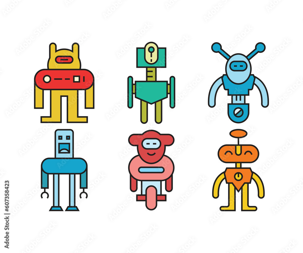 humanoid robot character icons set humanoid robot character icons set