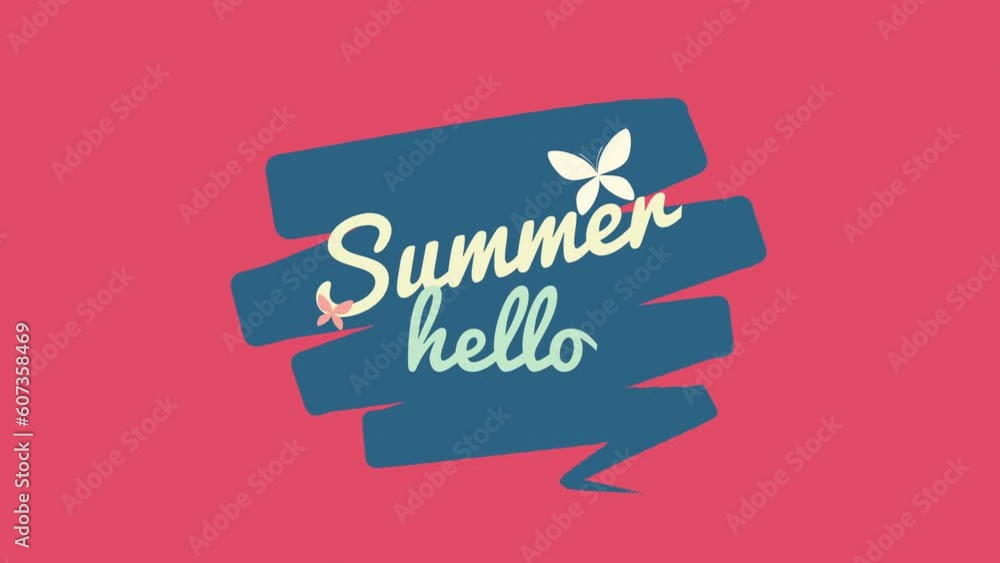Hello Summer with blue brushes on red gradient, motion promotion, summer and retro style background Hello Summer with blue brushes on red gradient, motion promotion, summer and retro style background