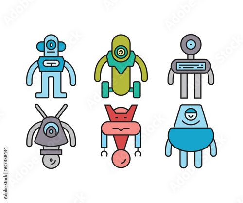 humanoid robot character icons set
