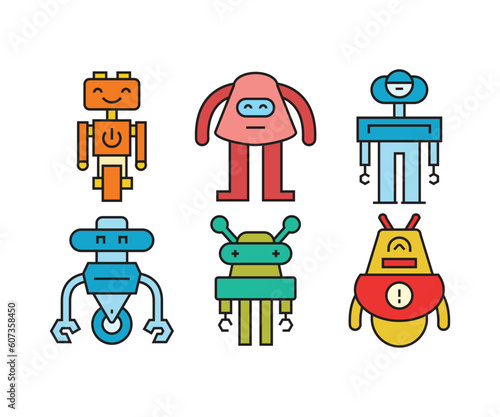 humanoid robot character icons set