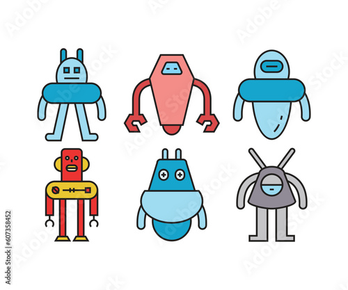 humanoid robot character icons set
