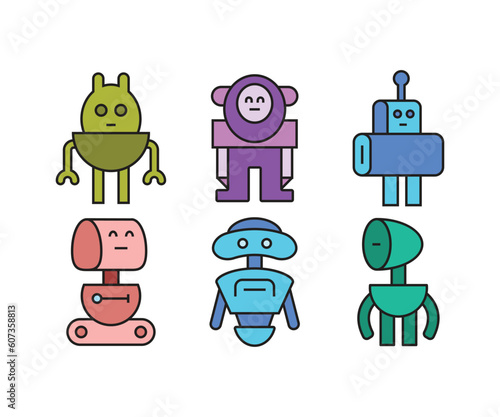 cartoon robot characters set vector illustration