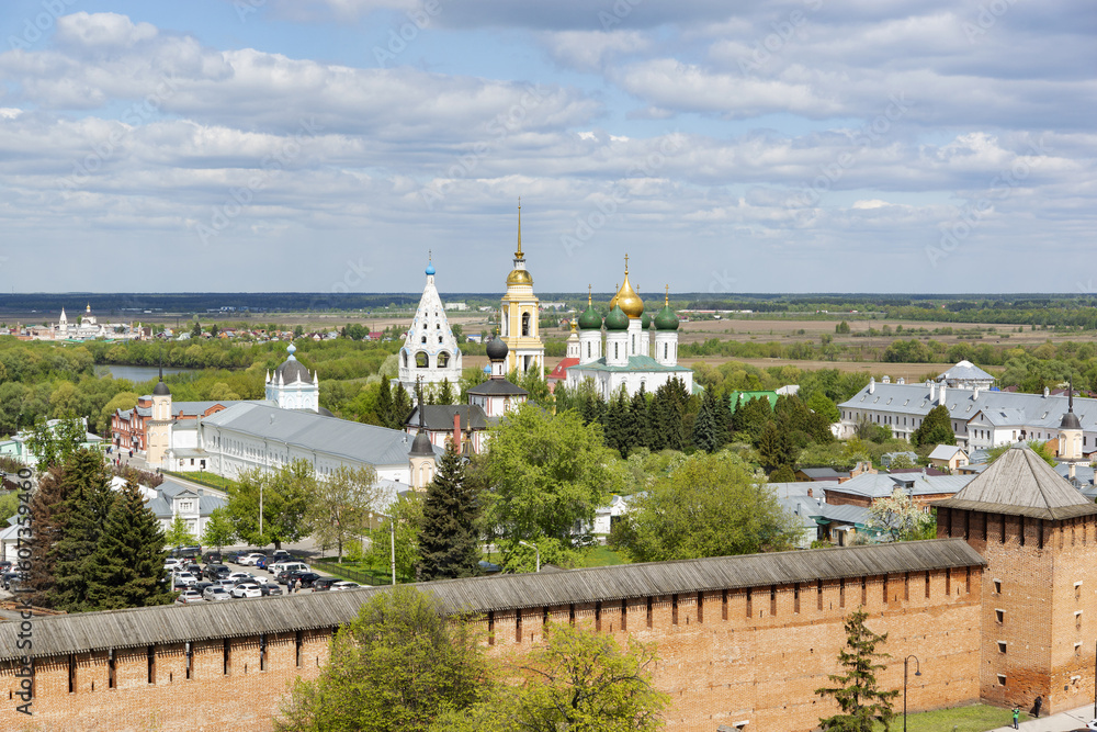Kolomna, Moscow region, Russia. May 10, 2023: Scenic aerial view of streets and city landmarks.
