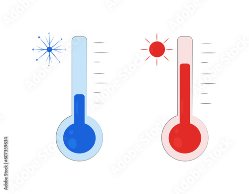 Fototapeta Meteorological thermometers cold and hot, with sun and snowflake icons