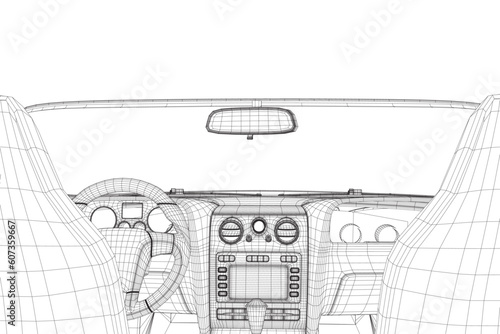 Luxurious beige contour car interior vector illustration. Car outline interior. View from drivers seat..