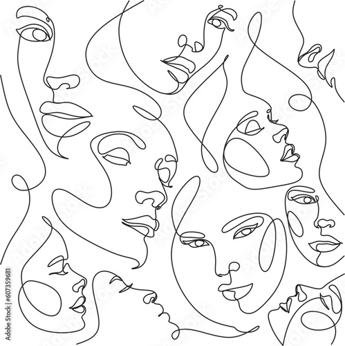 Obraz na płótnie Abstract Seamless Pattern line art, drawing of faces, fashion minimalist concept, vector illustration. Modern fashionable contemporary illustration w salonie
