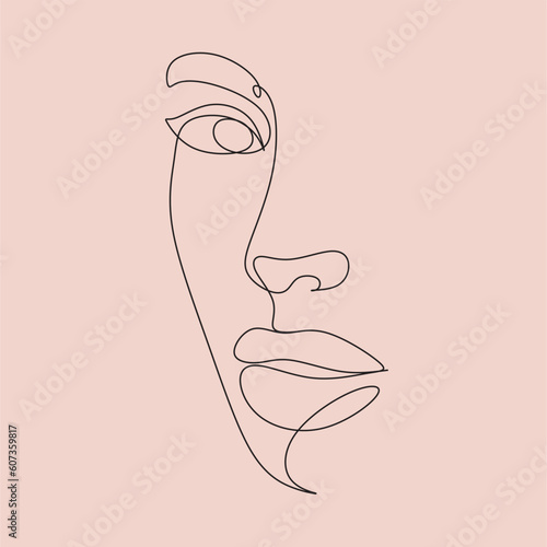 Wallpaper Mural Woman Line Art Minimalist Logo. Nature Organic Cosmetics Makeup. Flower head Feminine Illustration line drawing. Woman face with flowers line Torontodigital.ca