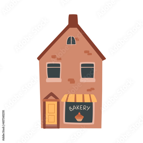 Bakery building city small business isolated flat cartoon icon. Vector facade exterior of bread house, retail shop with pastry food, pastry fresh cakes signboard