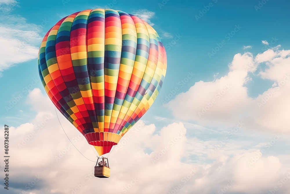 Naklejka premium Colorful Hot Air Balloons in Flight, AI Generated