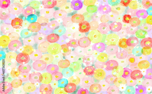 ふんわりした花畑の背景 水彩画風