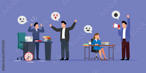 unhealthy environment, teamwork problems and bad relationships in office 2d vector illustration concept for banner, website, illustration, landing page, flyer, etc.