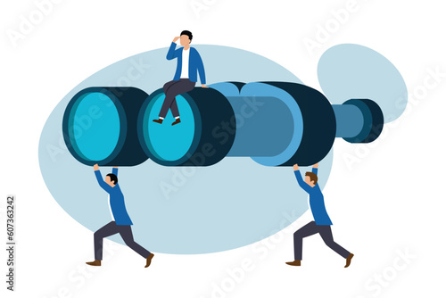 Business people carry huge binocular and looking far ahead 2d vector illustration concept for banner, website, illustration, landing page, flyer, etc.