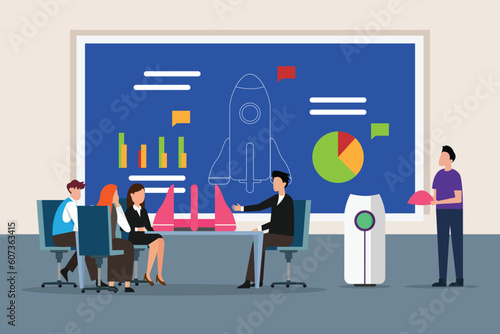 People prepare rocket for launch, Teamwork and startup 2d vector illustration concept for banner, website, illustration, landing page, flyer, etc.