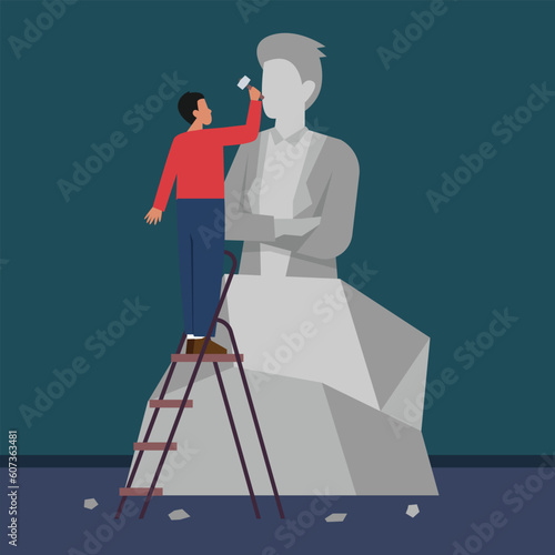 Male sculptor working in studio to make sculpture 2d vector illustration concept for banner, website, illustration, landing page, flyer, etc.