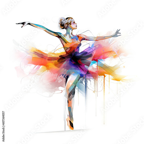 Ballerina Abstract line art and colorful with white background 