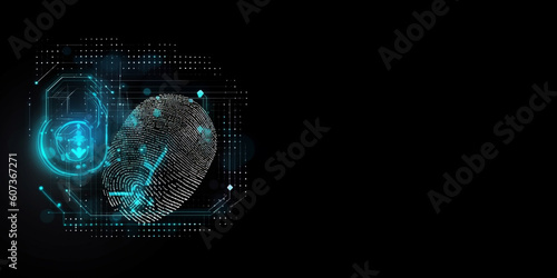 Digital finger print and security concept banner with copy space. Generative AI