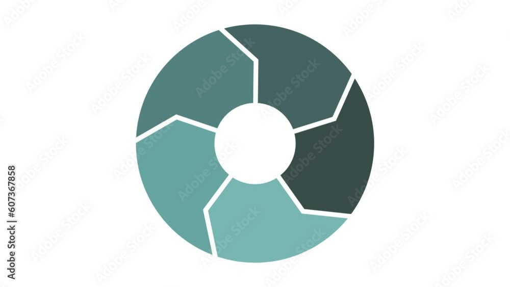 Lifecycle circulation icon with 5 arrows. Circle animation with five parts. Thick flat renew circle. Green color on white background. Lifecycle circulation icon with 5 arrows. Circle animation with five parts. Thick flat renew circle. Green color on white background.