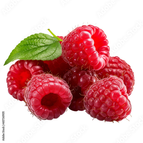 Ripe red raspberry with leaf isolated PNG transparent background generated by ai ,clipping path, png file