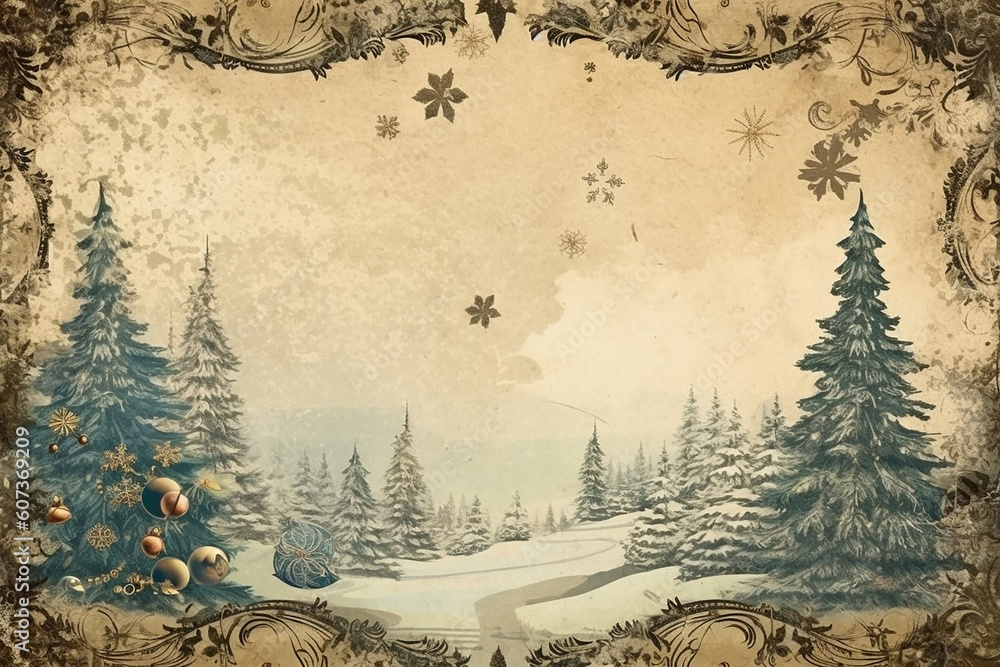 AI generative traditional and vintage illustration with a christmas theme