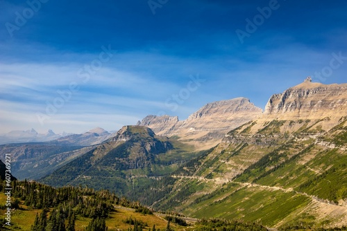 Fototapeta Naklejka Na Ścianę i Meble -  Scenic landscape of mountain forests during daytime in Glacier National Park, Montana