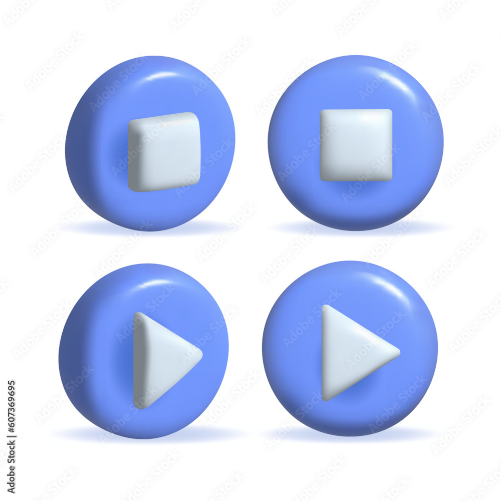 3d social media play video in blue circle. Blue round play button for start multimedia. 3d media player button icon rendering vector illustration 3d social media play video in blue circle. Blue round play button for start multimedia. 3d media player button icon rendering vector illustration