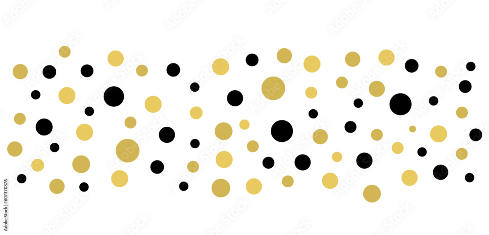 Abstract dotted border, black and gold dots background.