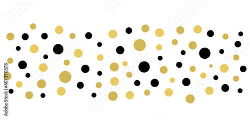 Abstract dotted border, black and gold dots background.
