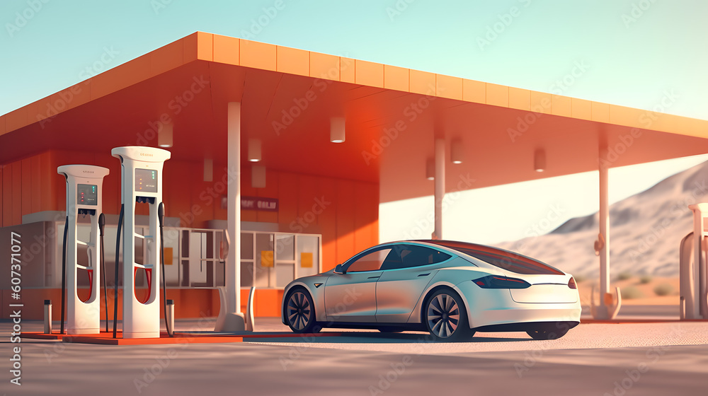 Green Energy in Nature's Embrace: Electric Car Refueling Station Desert, Promoting Eco-Friendly Future with Zero Emissions