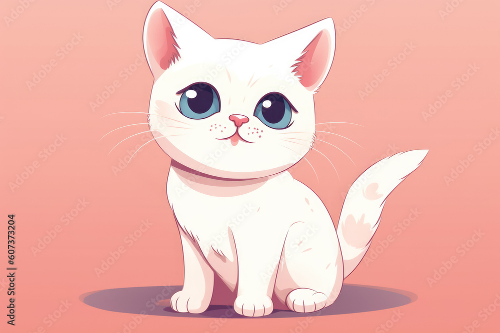 Cute White Cartoon Cat. Generative AI