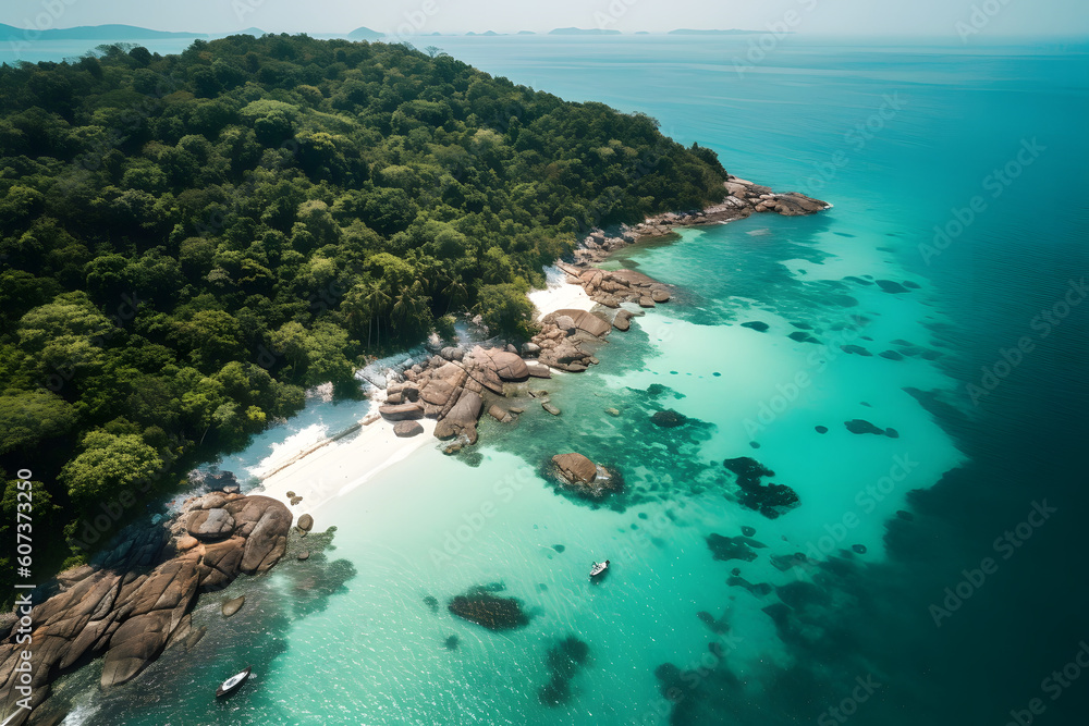 Fototapeta premium Stunning Aerial View of a Tropical Paradise, Generative Ai