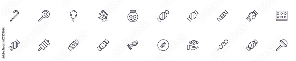 Obraz premium Collection of modern candy outline icons. Set of modern illustrations for mobile apps, web sites, flyers, banners etc isolated on white background. Premium quality signs.