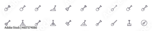 Shovel concept. Collection of modern high quality shovel line icons. Editable stroke. Premium linear symbol for web sites, flyers, banners, online shops and companies.