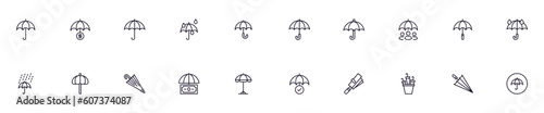 Collection of modern umbrella outline icons. Set of modern illustrations for mobile apps, web sites, flyers, banners etc isolated on white background. Premium quality signs.