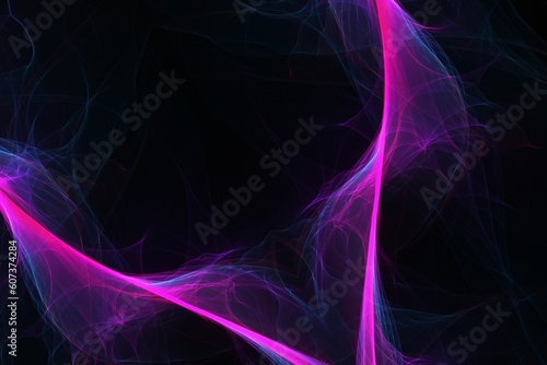 Black background with flowing bright purple lights and copy space