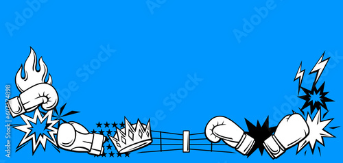 Background with boxing items. Box club illustration. Sport image in cartoon style.